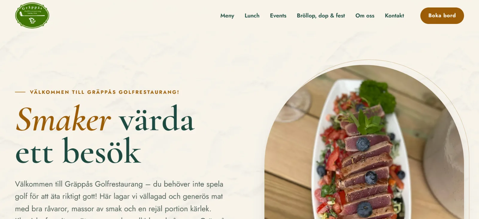 Startsidan för Gräppås Golfrestaurang